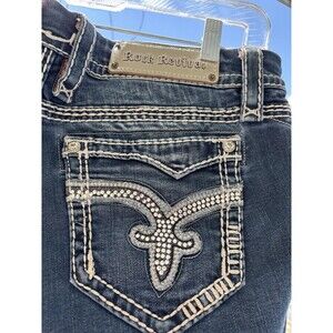 Women’s Rock Revival Dark Wash Jeans Vivian Capri Embroidery Rhinestones Sz 29